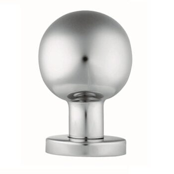 Shiny silver spherical door handle on white background