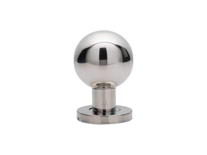 Stainless steel gearshift knob on white background