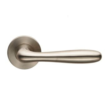 Satin nickel modern door handle on backplate