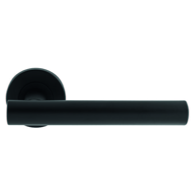 Black modern door handle on white background