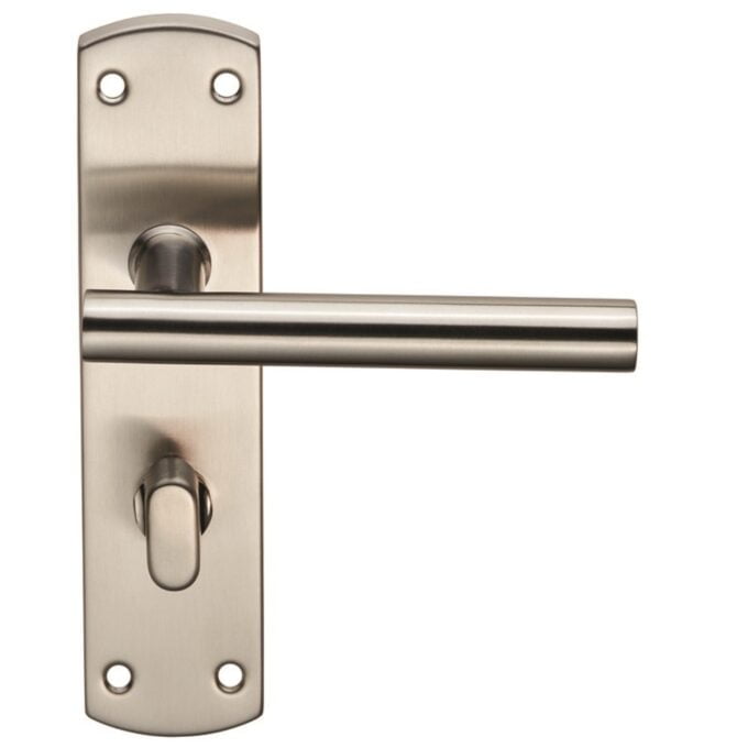 Satin nickel door handle on backplate