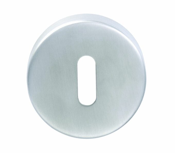 Silver keyhole cover on white background.