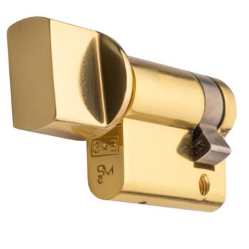 Gold padlock, front view, highly polished finish.