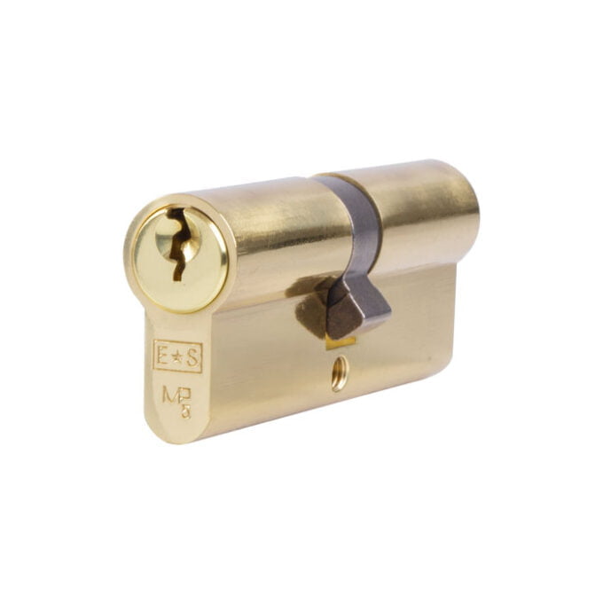 Brass euro cylinder lock isolated on white background