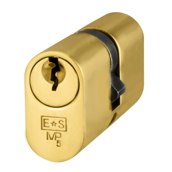 Gold euro cylinder lock close-up.