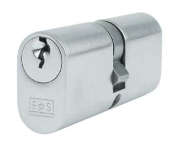 Euro cylinder lock, silver finish, security hardware.
