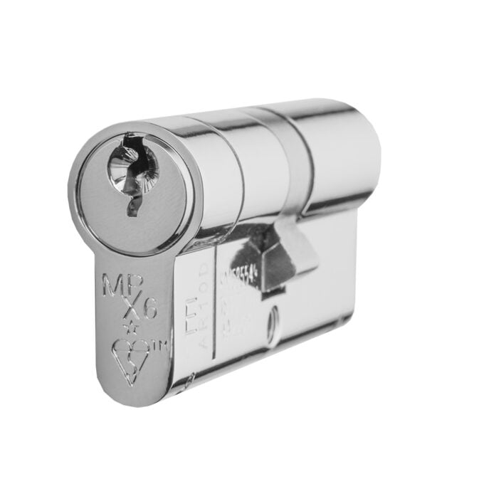 Chrome cylinder lock with keyhole isolated on white