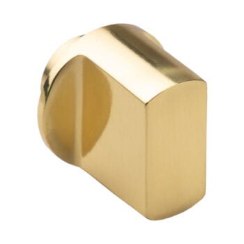 Gold-coloured metal drawer knob isolated on white.