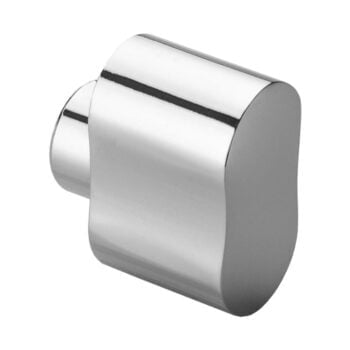 Chrome cabinet knob on white background.