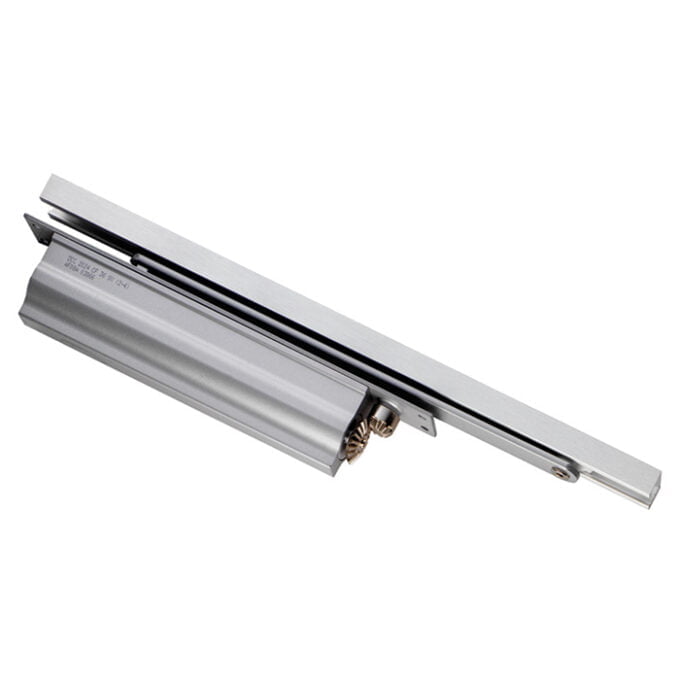 Stainless steel linear guide rail with adjustment screw.