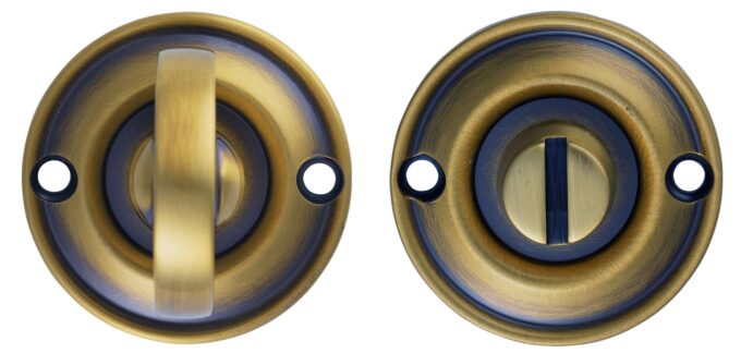 Brass privacy door knobs, side and latch views