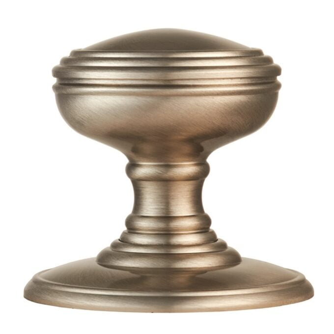 Bronze cabinet knob on white background.