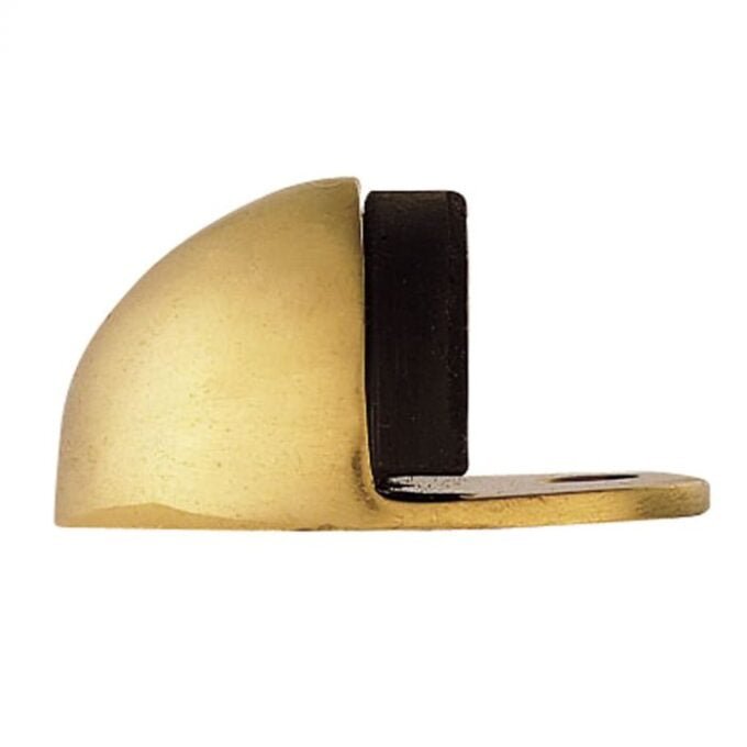 Gold-coloured door stop, side view.