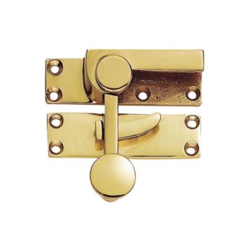 Gold swivel latch for secure door fastening.