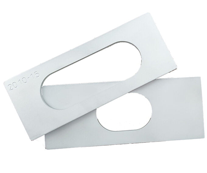 White microscope slides with cut-out viewing windows.